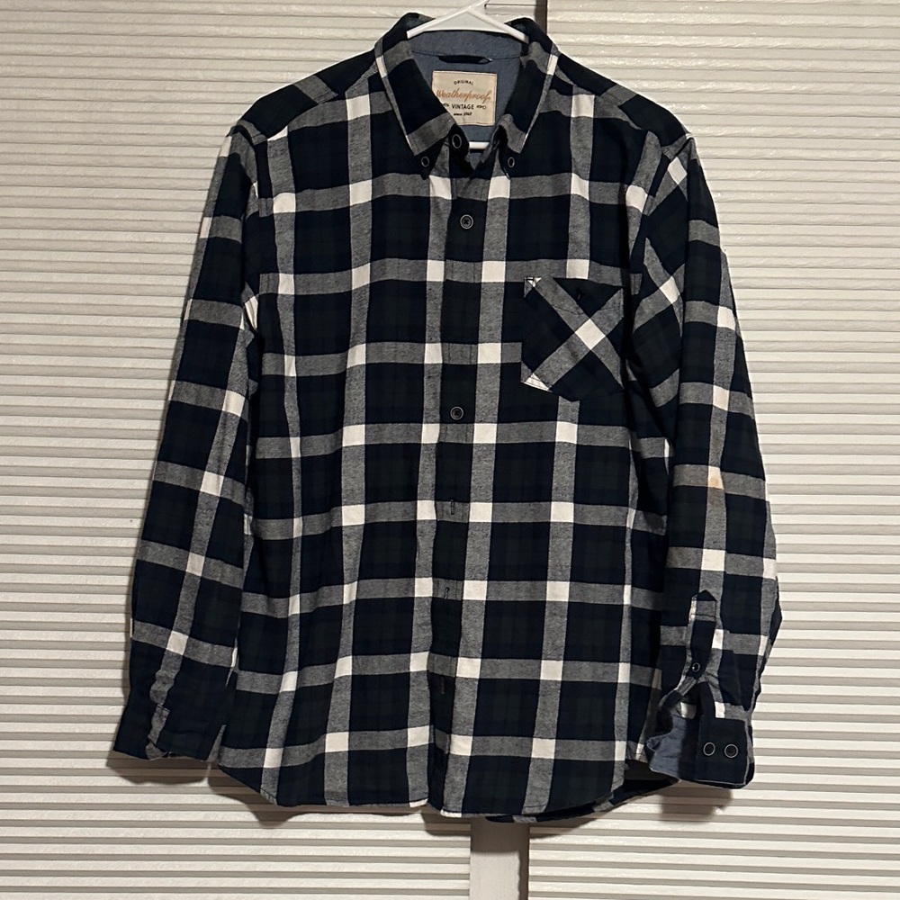Weatherproof Black and White Plaid Button Down Shirt